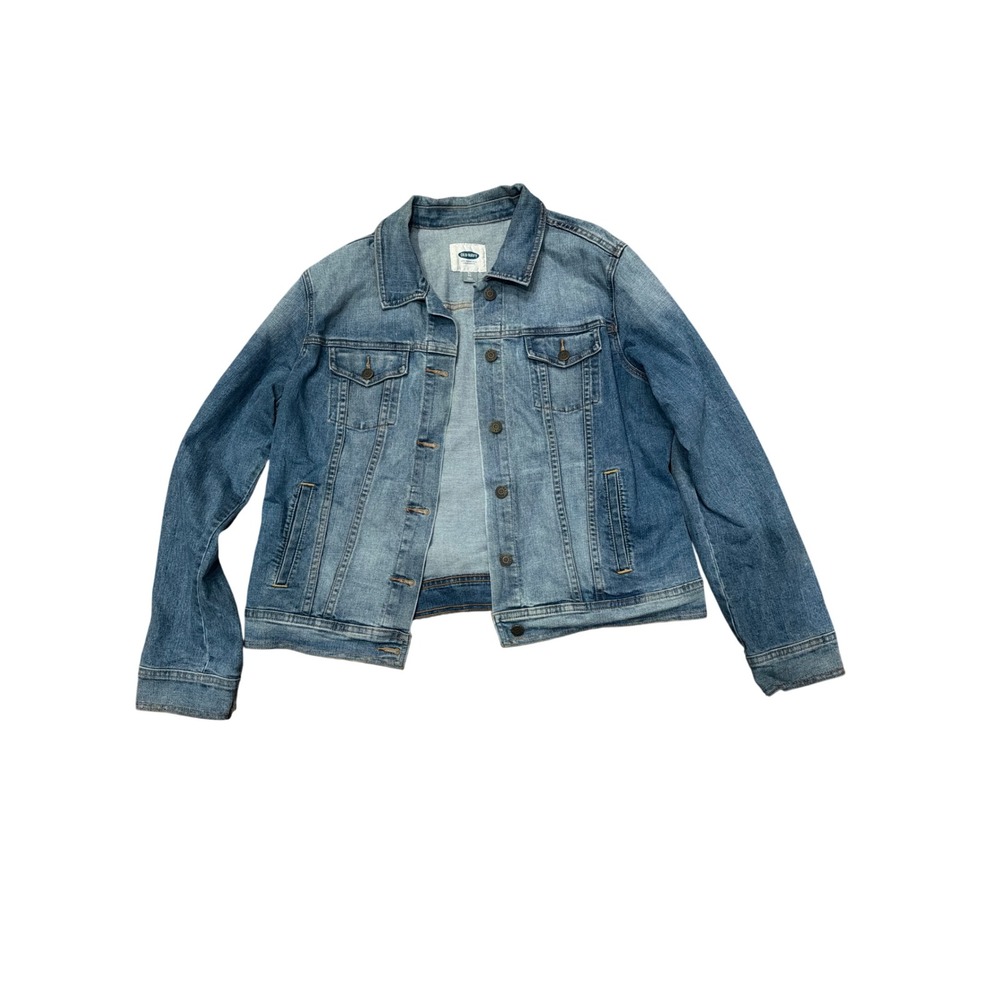 Old Navy Womens XL Medium Wash Blue Denim Jean Jacket Button Front Classic Fit